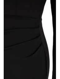 Black Bodycon Draped Woven Short Stylish Evening Dress Plus Size Dress - 2