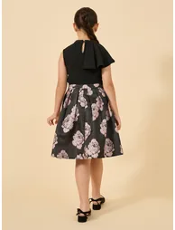 Floral Jacquard High Neck Pleated Dress - 3