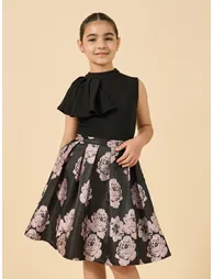 Floral Jacquard High Neck Pleated Dress - 1