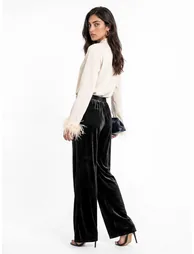 Lovedrobe Champagne Pussybow Collar & Feather Cuffs Satin Blouse - 1