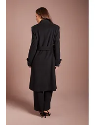 Asymmetric Wrap Wool Look Midi Coat - 2