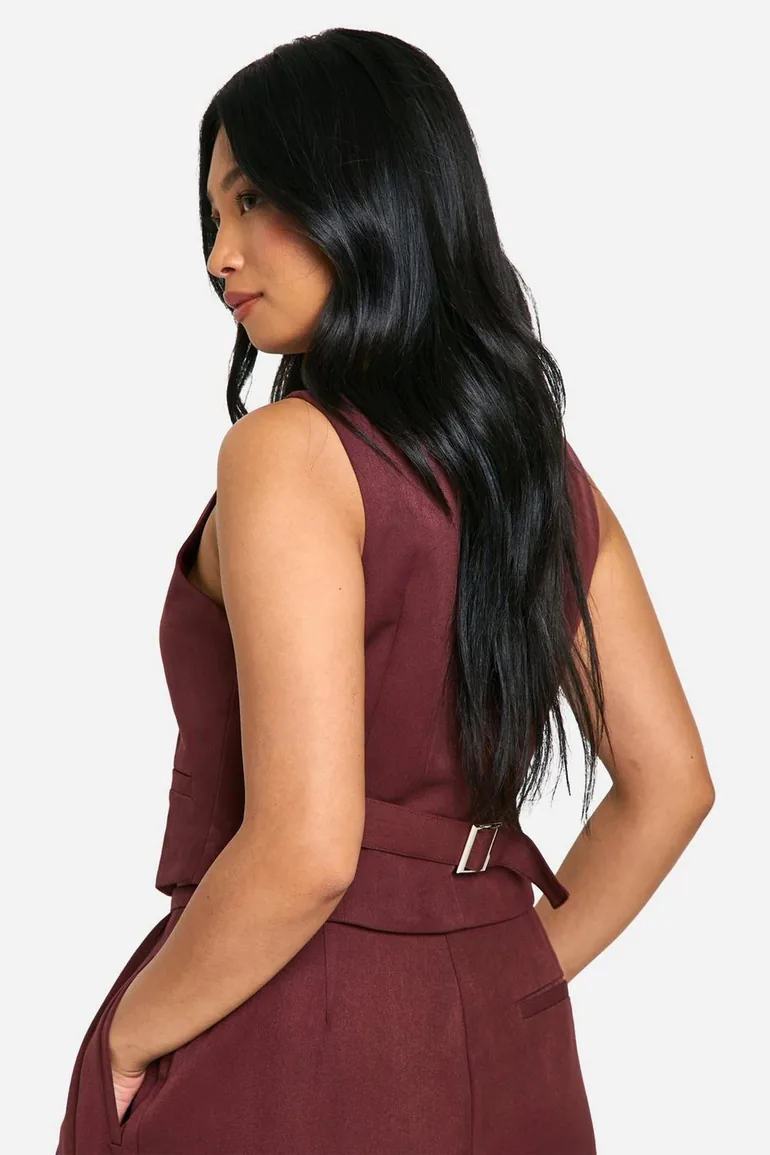 Petite Mock Horn Button Fitted Waistcoat - chocolate - 1