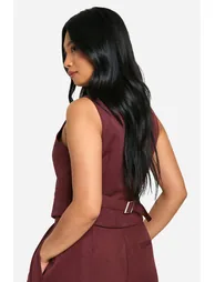 Petite Mock Horn Button Fitted Waistcoat - chocolate - 1