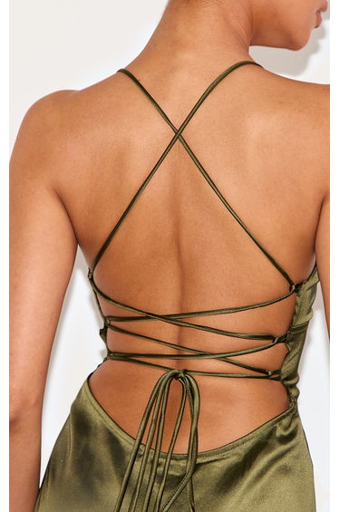 Olive Satin Tie Back Maxi Dress product thumbnail 4