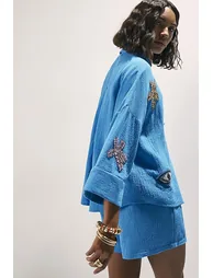 Blue Embellished Beach Shirt - 3