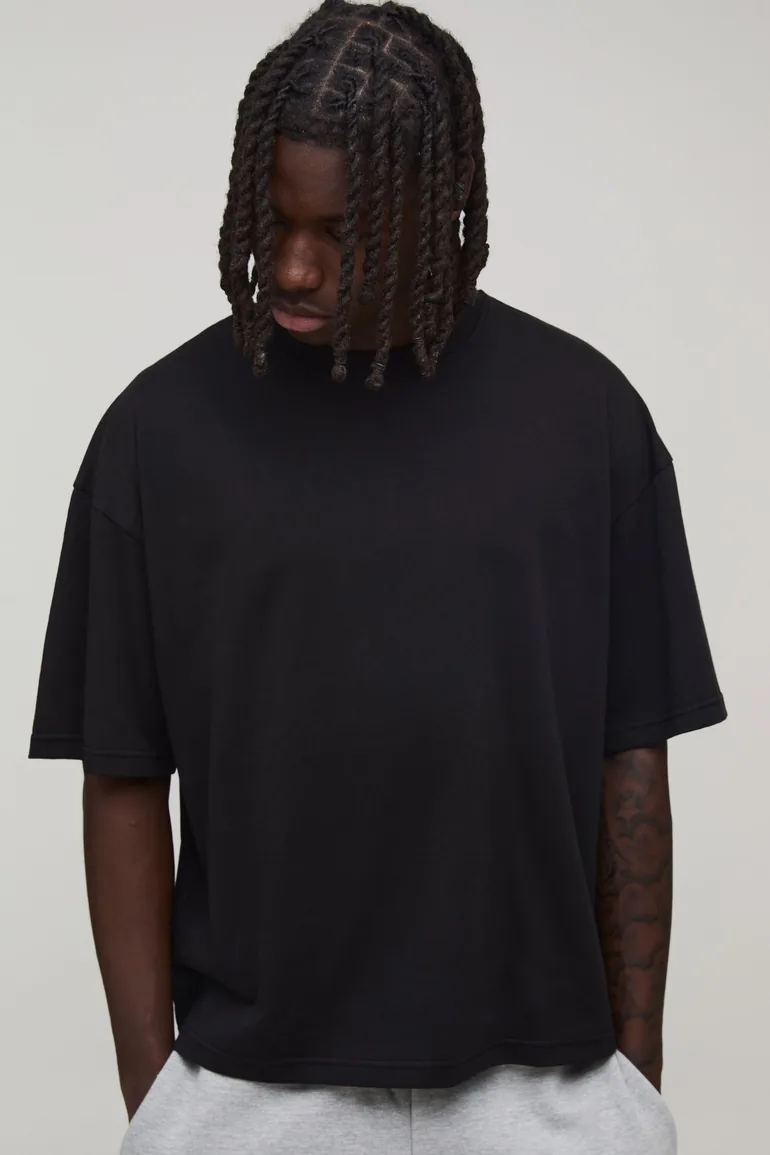 Basic Oversized Boxy Crew Neck T-Shirt - black
