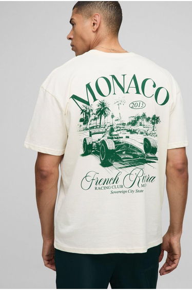 Ecru Oversized Monaco Racing T-Shirt - ecru product thumbnail 3