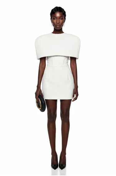 Leonora White Corset Mini Dress Set with Structured Cape