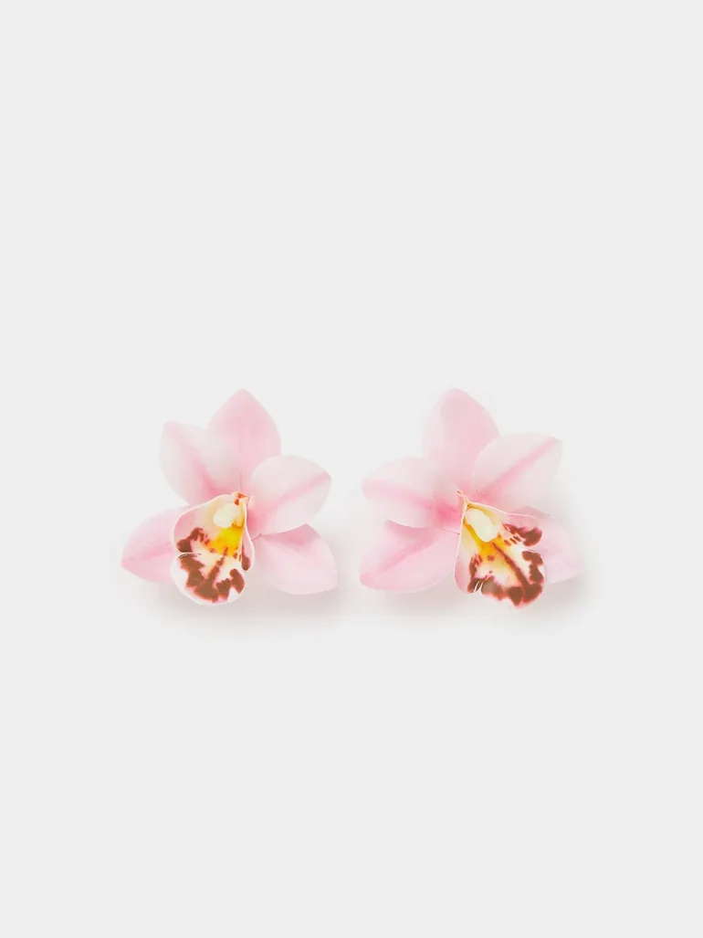 Pink Orchid Stud Earrings - 1