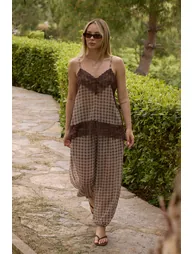 Beige-Multicolor Woven Bottom&Top Set - Top Set
