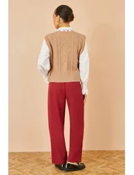 Yumi Camel Flower Cable Knit Tie Side Pullover - 6