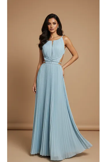 QOQ Blue Chiffon Maxi Dress with Open Back