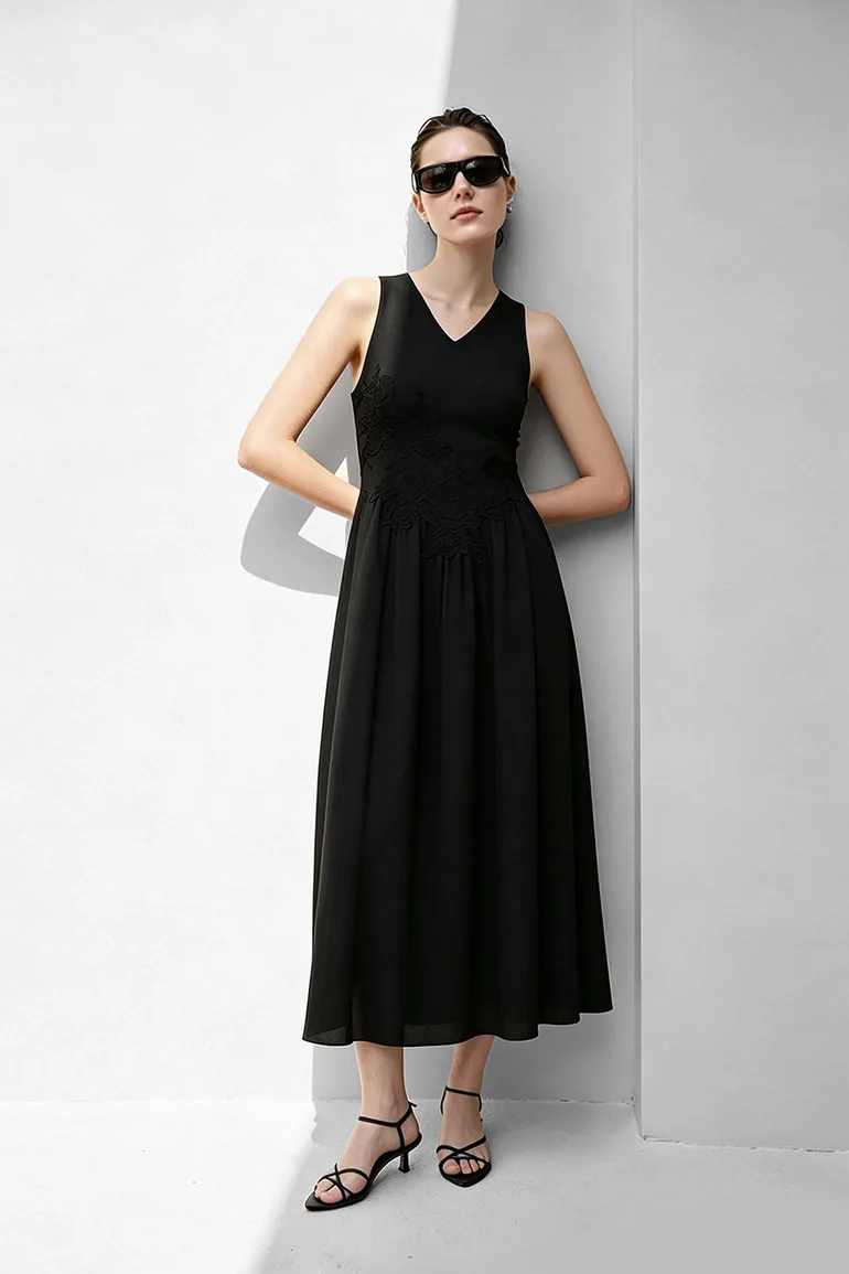 V-Neck Lace Spliced Dress