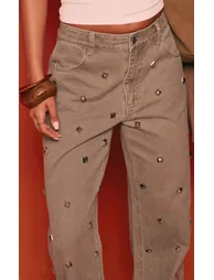 Washed Sage Square Stud Wide Leg Jeans - 1