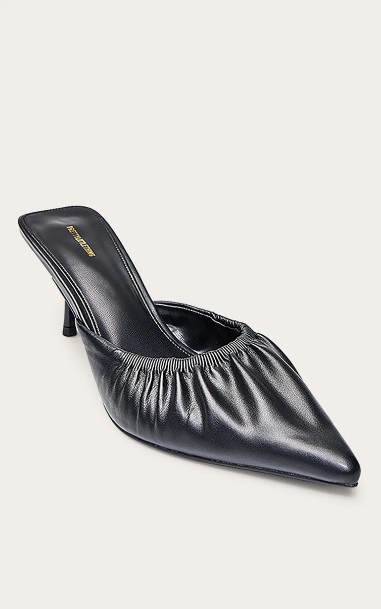 Black Ruched Low Heel Court Mule - 4