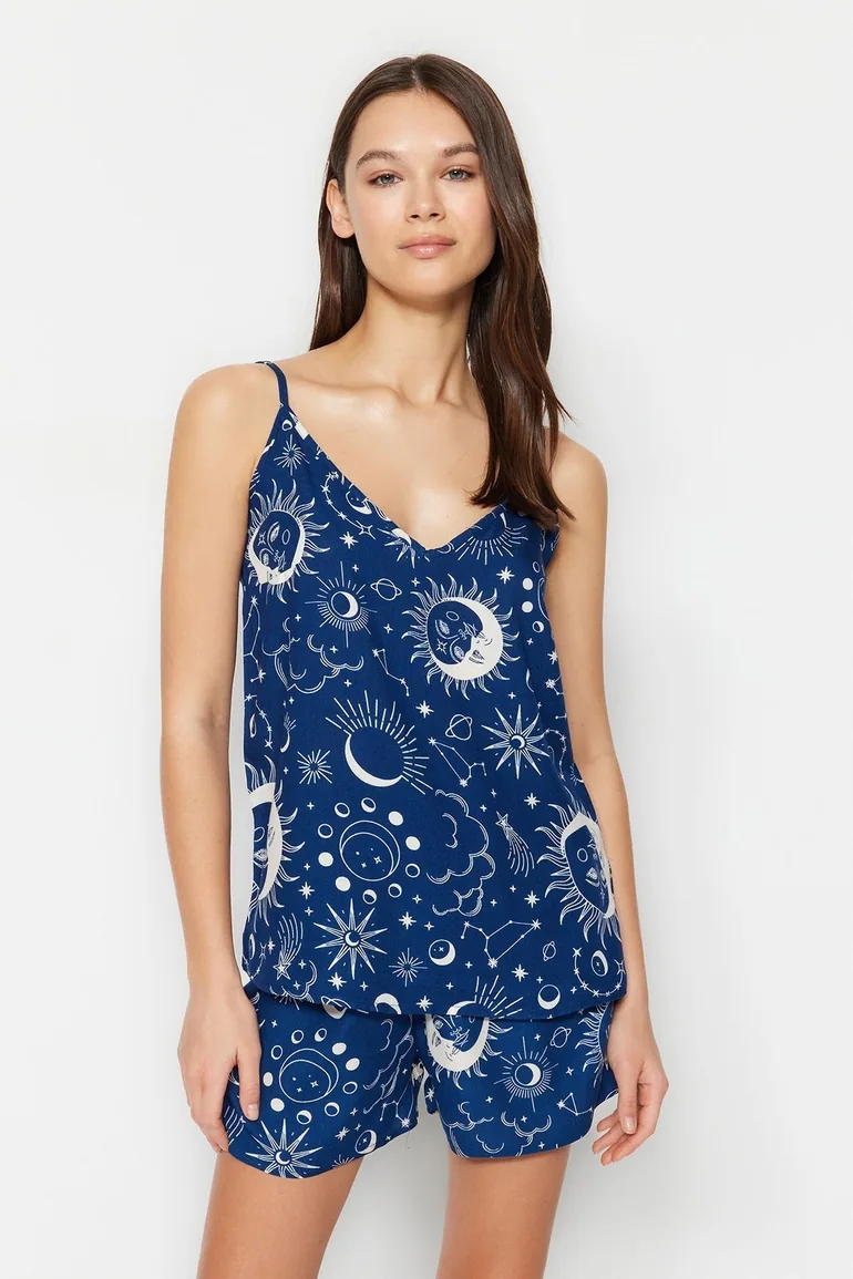 Pajama Set - Blue - Graphic - 1