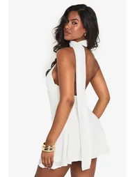 Chiffon Asymmetric Godet Seam Mini Dress - cream - 1