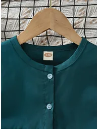 Girls Teal Buttoned Short Sleeve Dress - 2