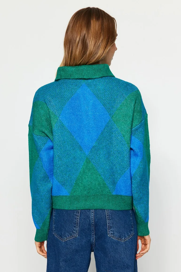 Green Wide Fit Soft Textured Knitwear Sweater - 1