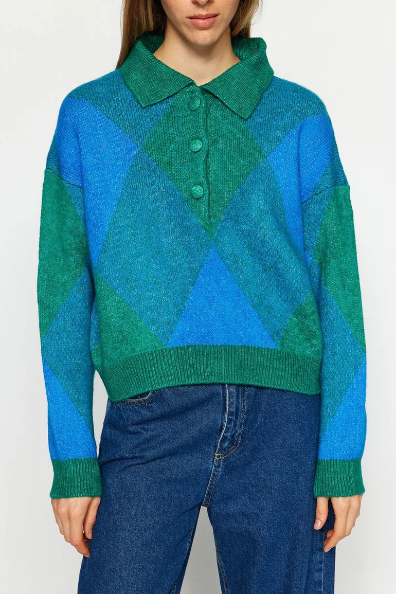 Green Wide Fit Soft Textured Knitwear Sweater - 4