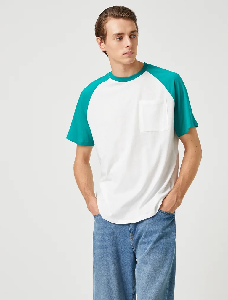 Pocket Detailed T-Shirt Raglan Sleeve Crew Neck