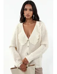 Buttoned Knit Cardigan with Collar Detail - 1
