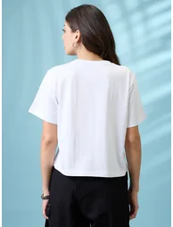 White Graphic Print Boxy Crop T-Shirt - 2