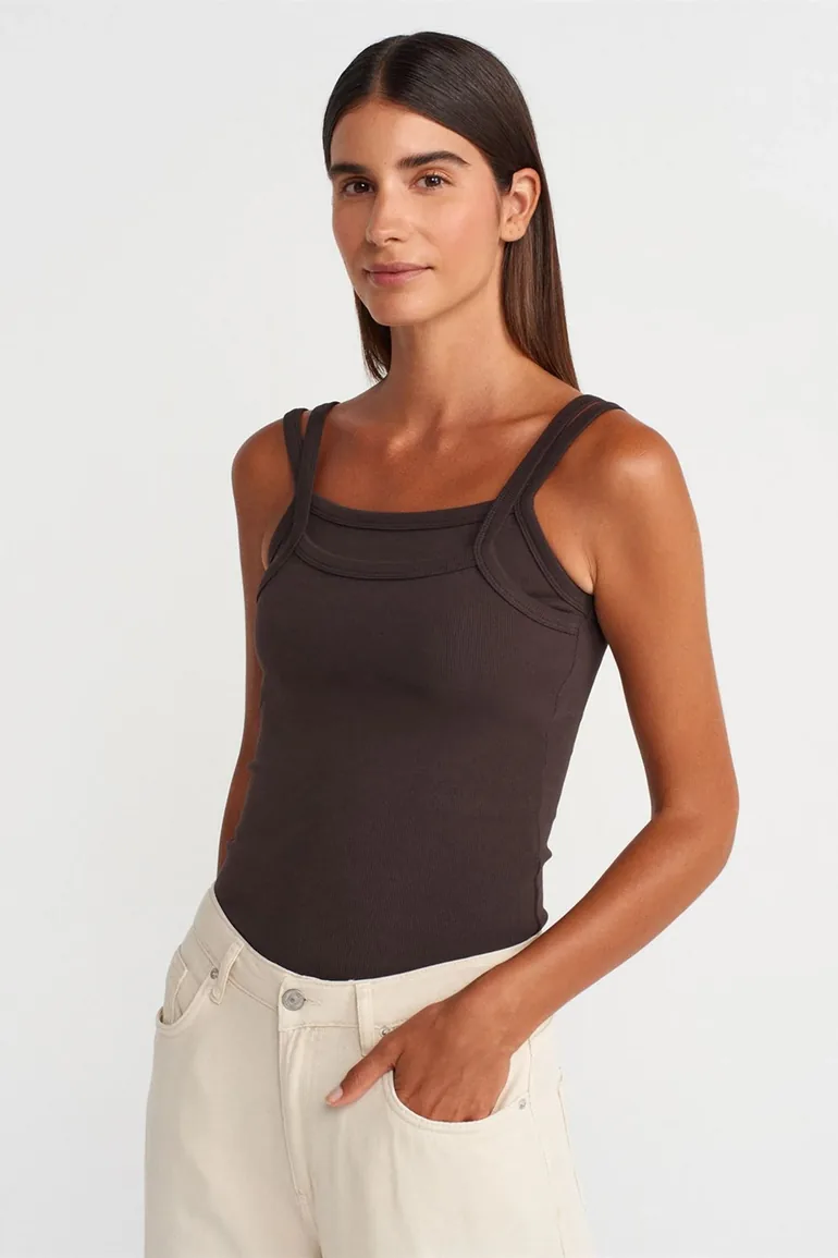 DILVIN Ribbed Sleeveless Square-neck Blouse - 1