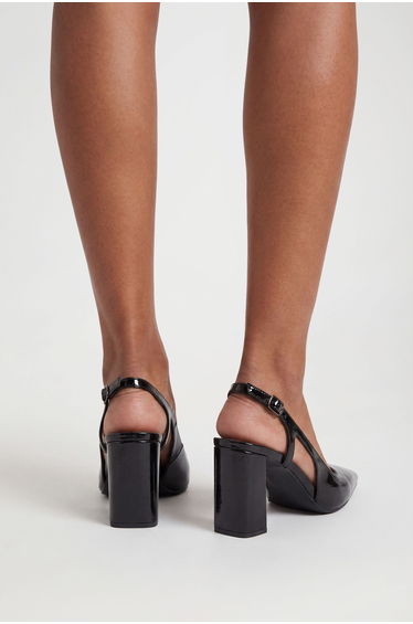 Wide Fit Patent Cut Out High Block Heel Court Shoes - black product thumbnail 2