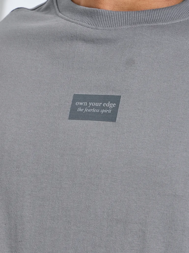 Men Grey Oversized Crew Neck Terry T-Shirt - 3