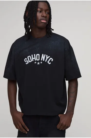 Black Oversized Boxy Spray Wash Soho Print T-Shirt - black