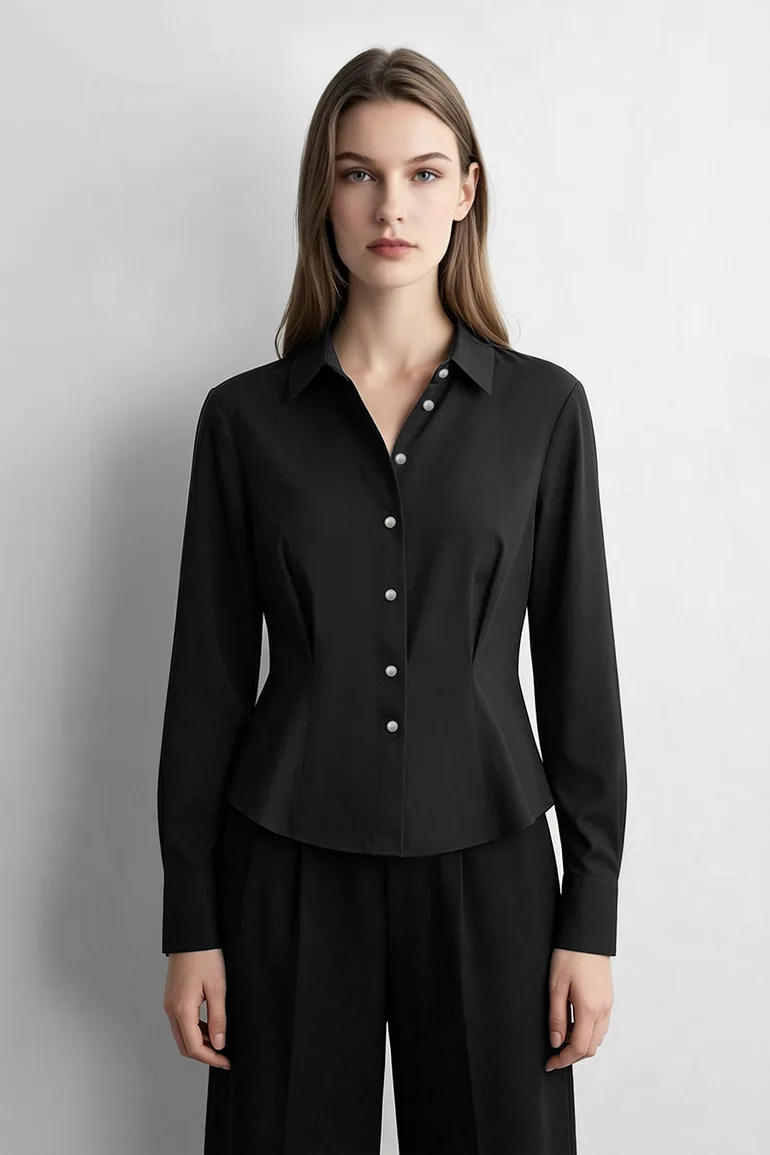 Lapel Shirt with Metal Buttons - 1