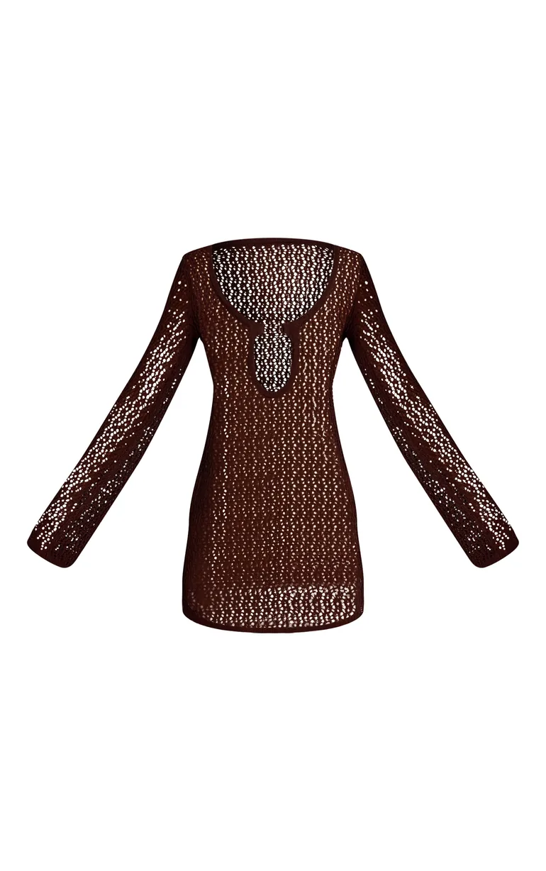 Chocolate Crochet O Ring Mini Beach Dress - 3