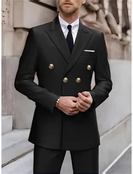 Men Double Breasted Solid Blazer and Suit Pants Set - 5