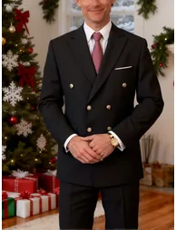 Men Double Breasted Solid Blazer and Suit Pants Set - 2
