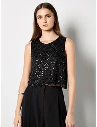 Scallop Sequin Crop Top - 1