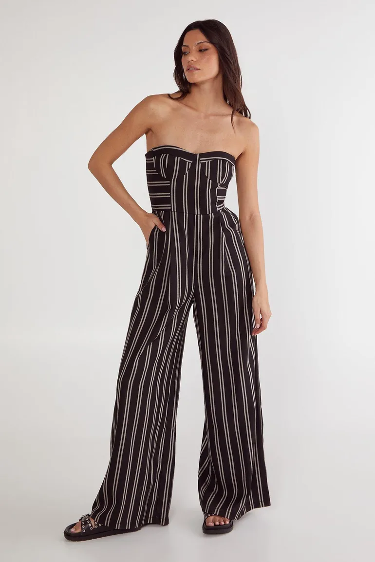 Tailored Stripe Bandeau Cupped Jumpsuit