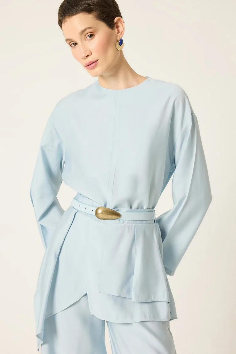 Belted Blouse and Pants Set - 2