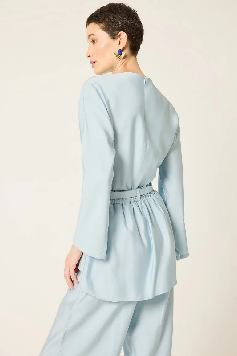 Belted Blouse and Pants Set - 4