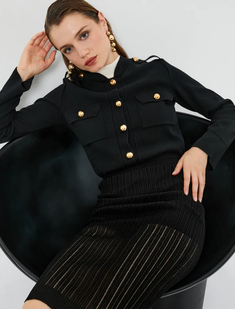 Shoulder Strap Detail Buttoned Knitted Cardigan - 1
