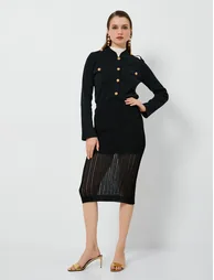Shoulder Strap Detail Buttoned Knitted Cardigan