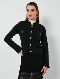 Shoulder Strap Detail Buttoned Knitted Cardigan - 2