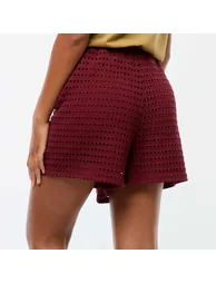 شورت كروشية بأرجل عريضة - أحمر - 2