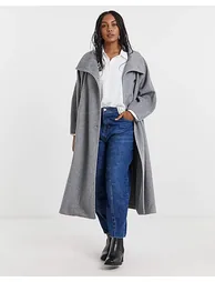 Grey Funnel Neck Faux Wool Coat