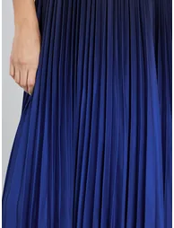 Blue Pleated Short Sleeves A-Line Midi Dress - 2