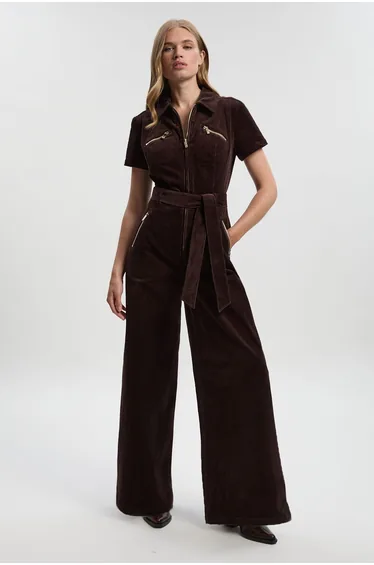 Stretch Cord Wide Leg Jumpsuit