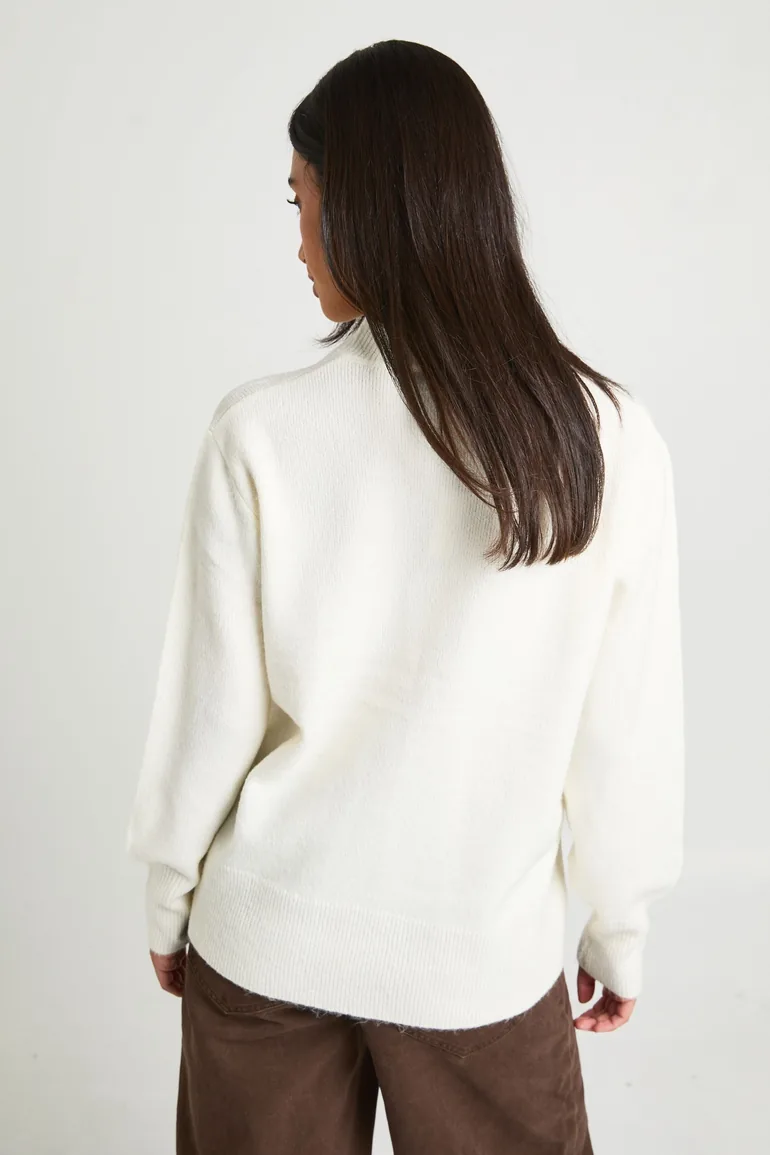 Soft Knit V Neck Jumper - cream - 2