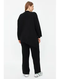 Black Stand Collar Slit Detailed Knitwear Top-Bottom Set - 3