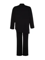 Black Stand Collar Slit Detailed Knitwear Top-Bottom Set - 7
