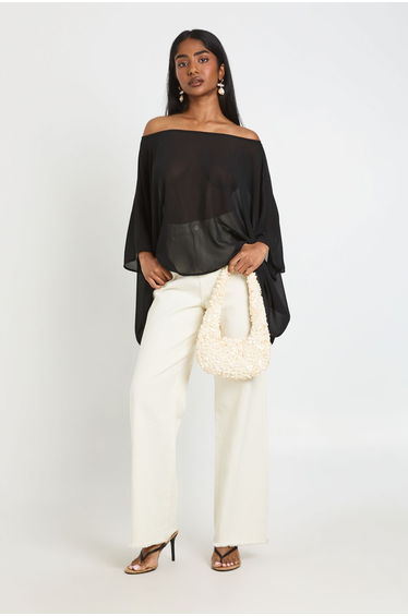 Chiffon Off The Shoulder Cape Top - black product thumbnail 2
